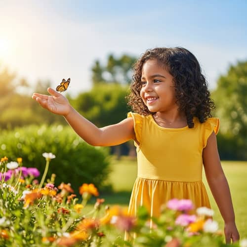 Cheerful Hispanic Girl in Yellow Summer Dress
