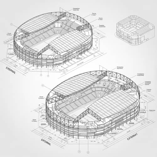 Detailed Architectural Stadium Blueprint | Isometric Design