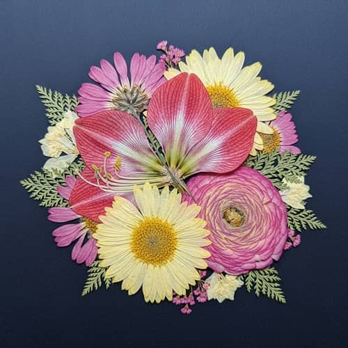 Vibrant Pressed Flower Arrangement | Botanical Photography