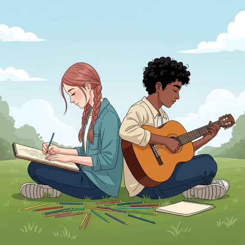 Creative Harmony: Drawings & Melodies on Verdant Grassland