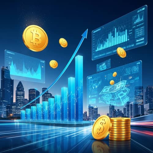 Futuristic Financial Success: Dynamic Bar Graphs & Virtual Reality Structures