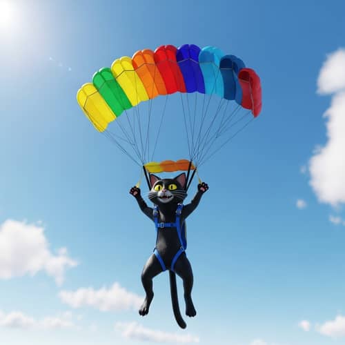 Playful Cat Parachuting in the Sky - Daring and Exciting