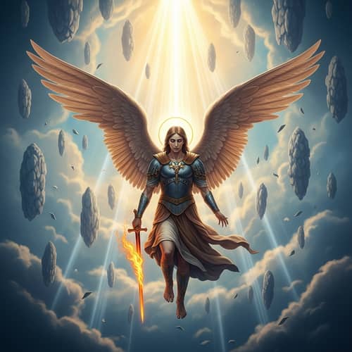 Detailed Image of Seraph with Flaming Sword in Divine Setting