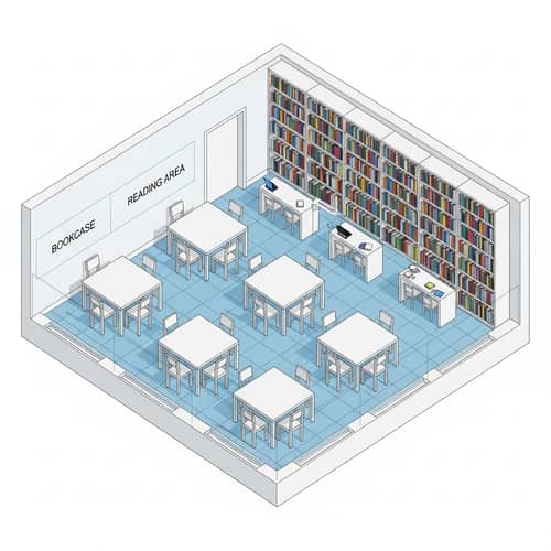 3D Small Square-Shaped School Library Design