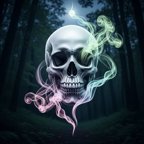 Ethereal Wish-Granting Human Skull in Moonlit Forest