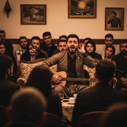 Passionate Kurdish Man Singing Traditional Song in Vintage Room