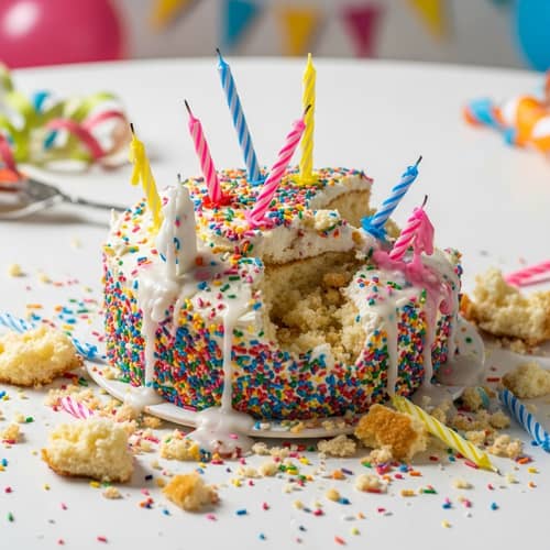 Festive Cake with Candles - Squashed and Disarrayed