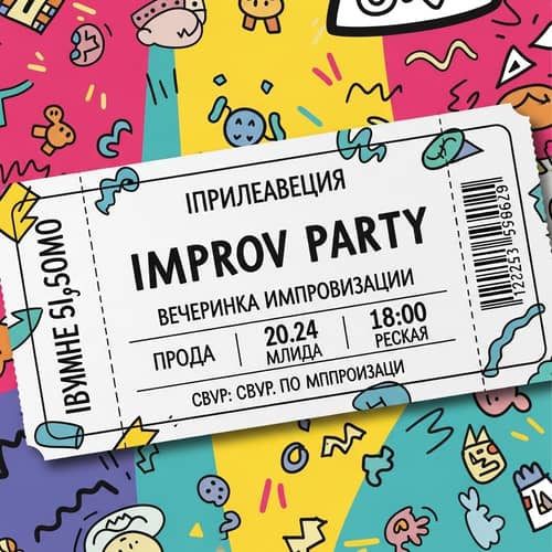 Funky Improv Party Ticket Design | RSVP & Venue Details