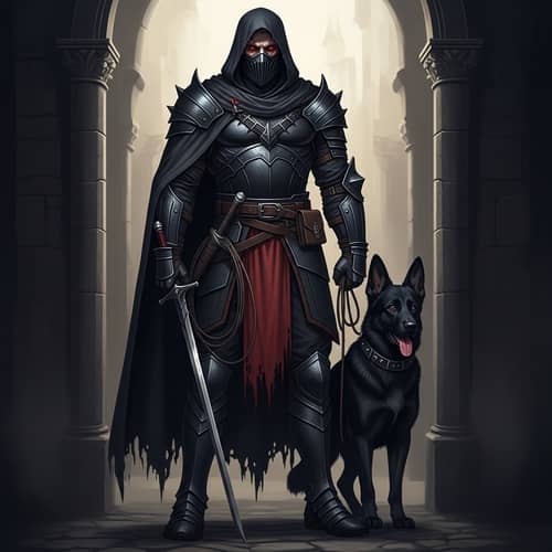 Dark Gothic Style Image: Tall Male Figure in Black Armor