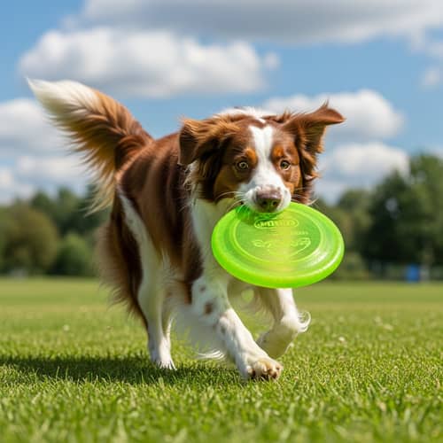 Beautiful Dog Chasing Frisbee in Sunny Park