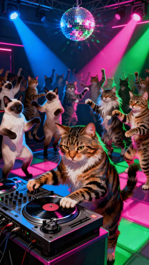 Cat DJ Nightclub: Dance Party with Feline Friends Cat DJ Nightclub: Dance Party with Feline Friends