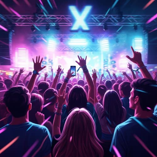Vibrant Music Festival Crowd: Dynamic Neon Illustration