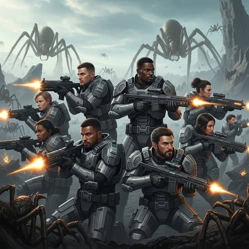 Futuristic Troopers Battle Giant Arachnids on Hostile Planet