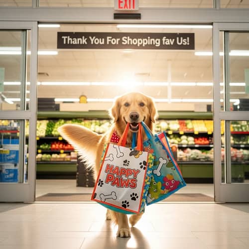 Friendly Dog Shopping: Kid-Friendly and Amusing Photo Render