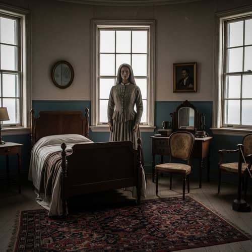 Eerie Haunted Lighthouse Bedroom with Woman Mannequin
