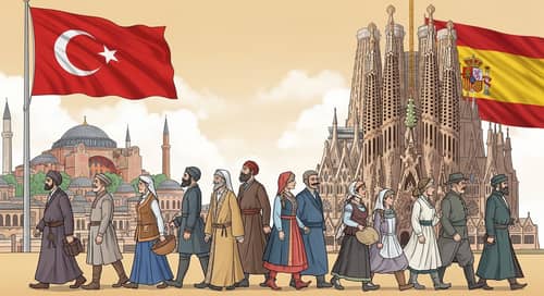 Multicultural Scene: Turkish Flag, Hagia Sophia, Spanish Flag, Sagrada Familia