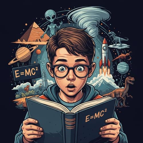 Ultra-Detailed Illustration: Surprised Boy with Science Book