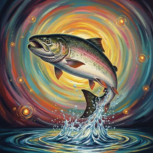 Surrealistic Painting of Giant Fish in Vibrant Colors