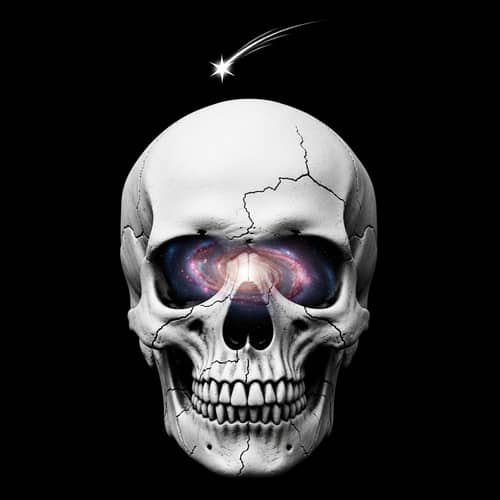 Cracked White Skull with Starry Universe - Eerie Yet Hopeful Image