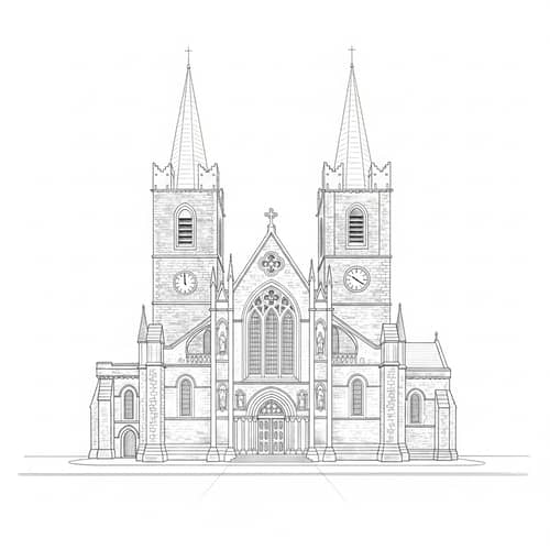 Minimalistic Pencil Drawing of Saint Patrick's Cathedral in Dublin