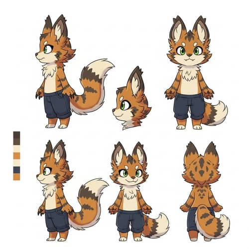 Vibrant and Colorful Kemono-style Furry Creature Reference Sheet