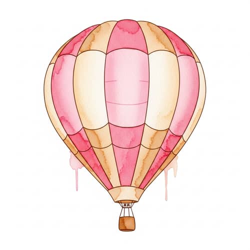 Hot Air Balloon Clip Art with Watercolor Texture