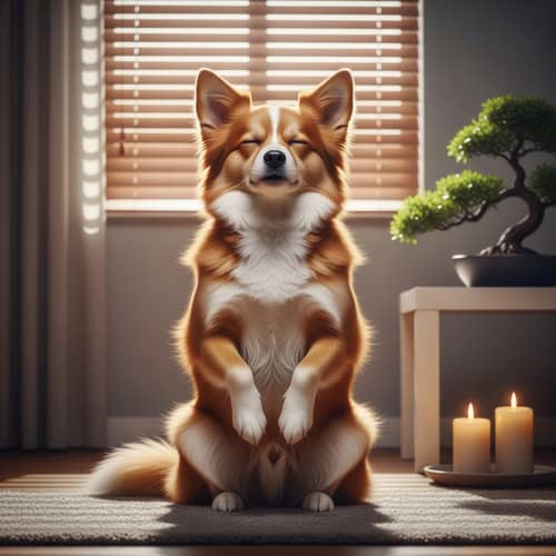 Tranquil Dog in Meditative Pose on Plush Rug