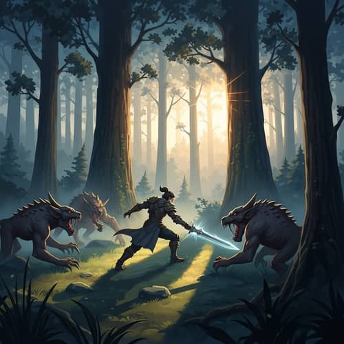 Fantasy Warrior Battle at Dawn: MMORPG Inspired Art