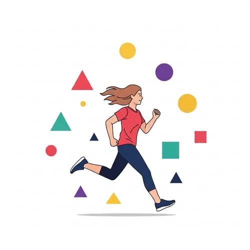 Running Girl surrounded by Geometric Figures | Flat Illustrations