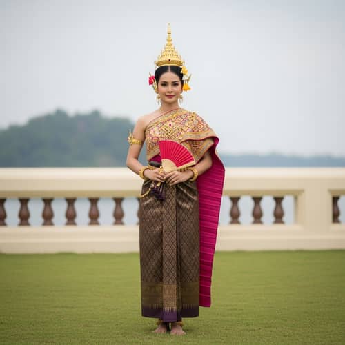 Graceful South Asian Woman in Thai Traditional Costume