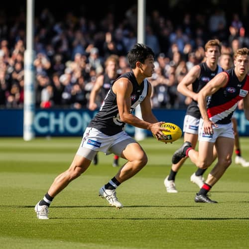 Asian AFL Footballer: Lightning-Fast Action Shot