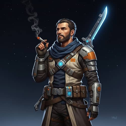 Sci-Fi Warrior in Relaxation - Futuristic Knight with Herbal Item