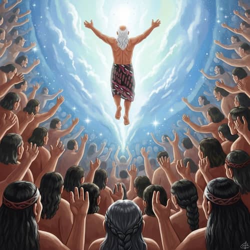 Maori Elder Spirit Ascension: Ancestral Reunion in Vibrant Art
