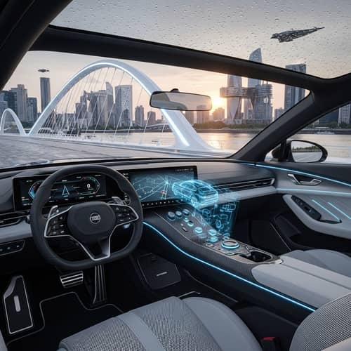 Futuristic Car Interior Design on Bridge