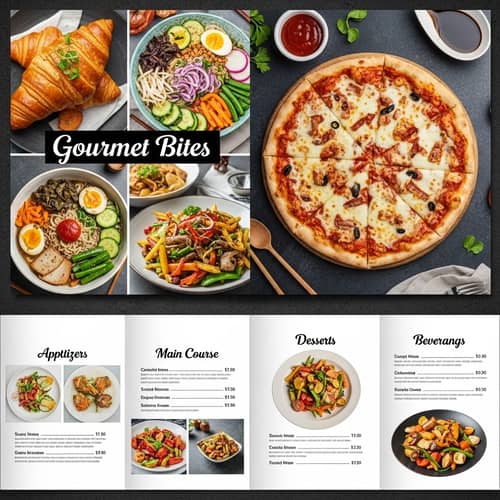 Restaurant Catalog Template: Menu Sections for Appetizers, Main Course, Desserts & Beverages