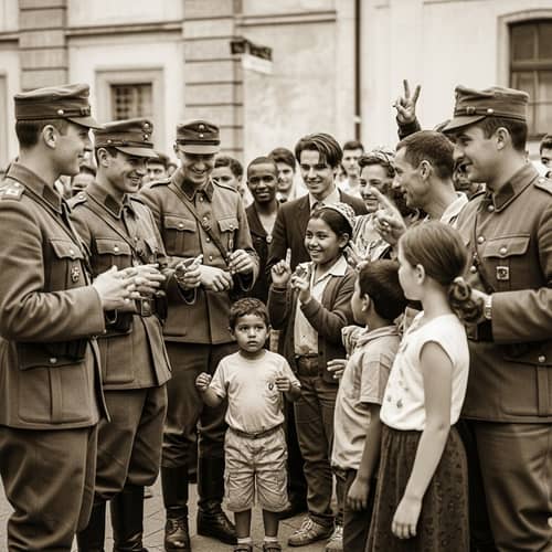 Austrian Soldiers and Civilians in Vintage Sepia Tone