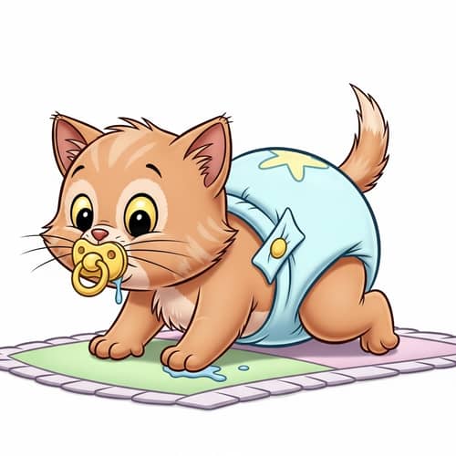 Cute Newborn Kitten in Diapers and Pacifier | Animated Cartoon Style