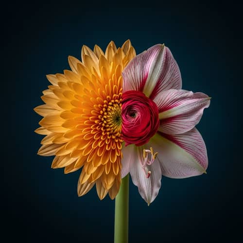 Exquisite Floral Fusion: Chrysanthemum, Amaryllis & Ranunculus Bloom