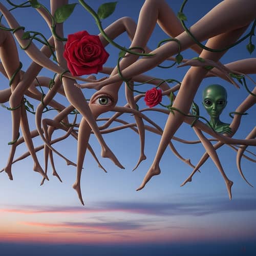 Elegant Human Legs Interwoven in Surreal Display