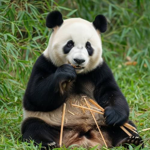 Adorable Panda Bear in Lush Bamboo Forest