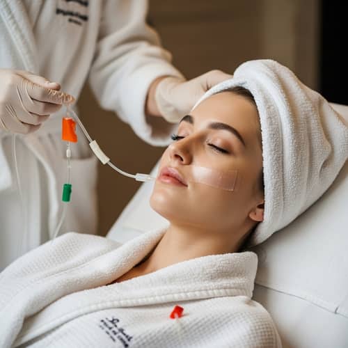 Elegant Woman Receiving IV Therapy in Luxurious Spa | Wellness-Inspired