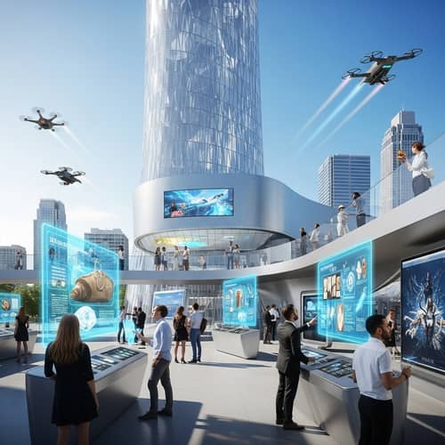 Futuristic Museum - Interactive Exhibits in a Modern Cityscape