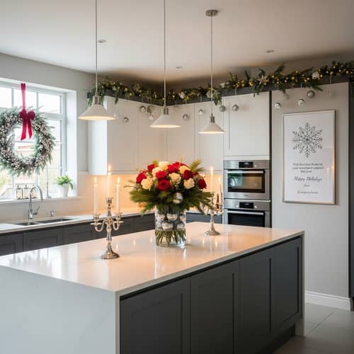 Lavish Contemporary Kitchen with Elegant Christmas Decorations