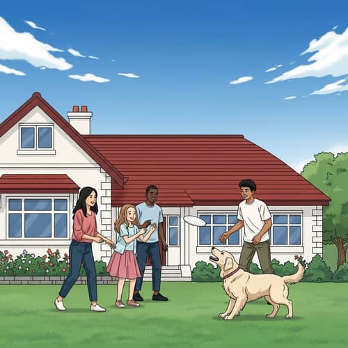 Happy Family Playing Outside Home | Joyful Multicultural Scene