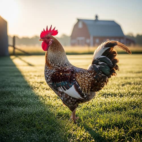 Stunning Rooster at Dawn in Rustic Farm Setting