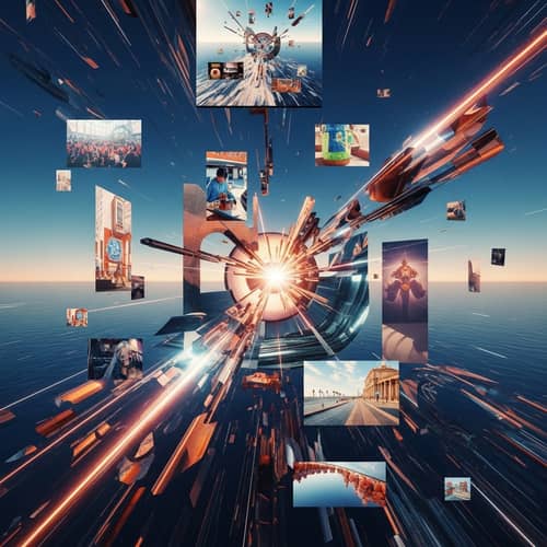 Vibrant Abstract Composition with Surrealist Imagery