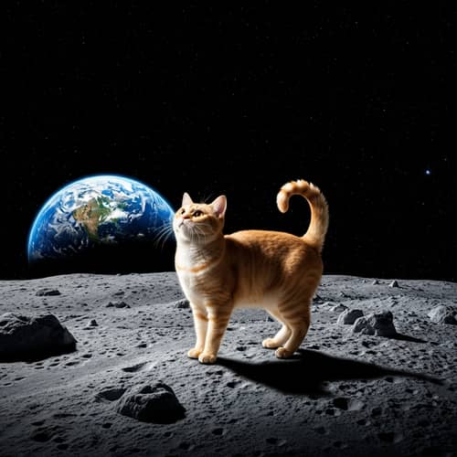 Cat on the Moon: Fluffy Feline in Space