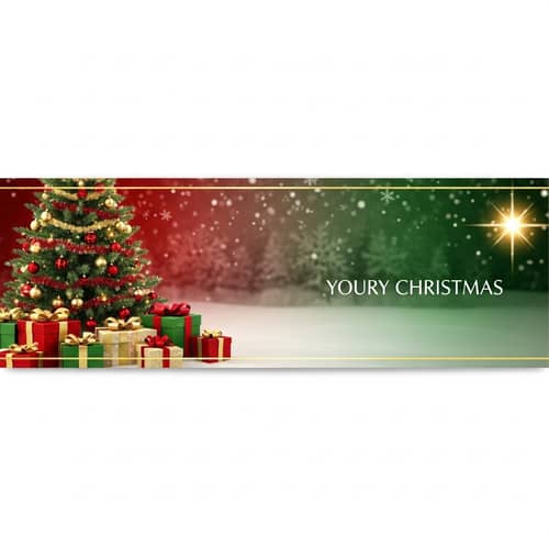 Festive Holiday Scene with Christmas Tree, Gifts & Snowflakes