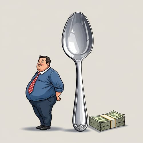 Smiling Hunchbacked Man with Spoon and Money