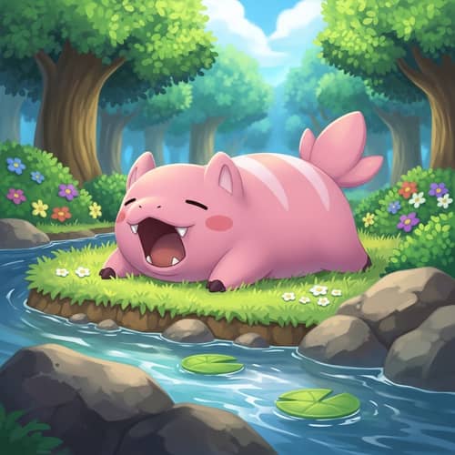 Adorable Pokemon Slowpoke Photos | Peaceful Streaming Forest